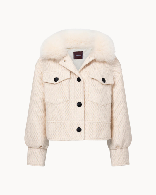 Wolljacke mit Knopfleiste und abnehmbarem Fellkragen