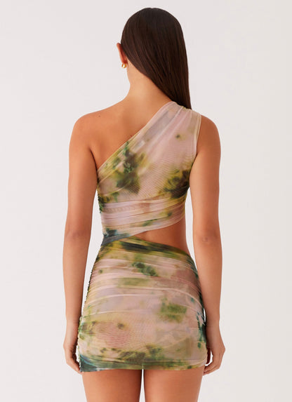 One-Shoulder Mini Kleid mit Cut-out und Print