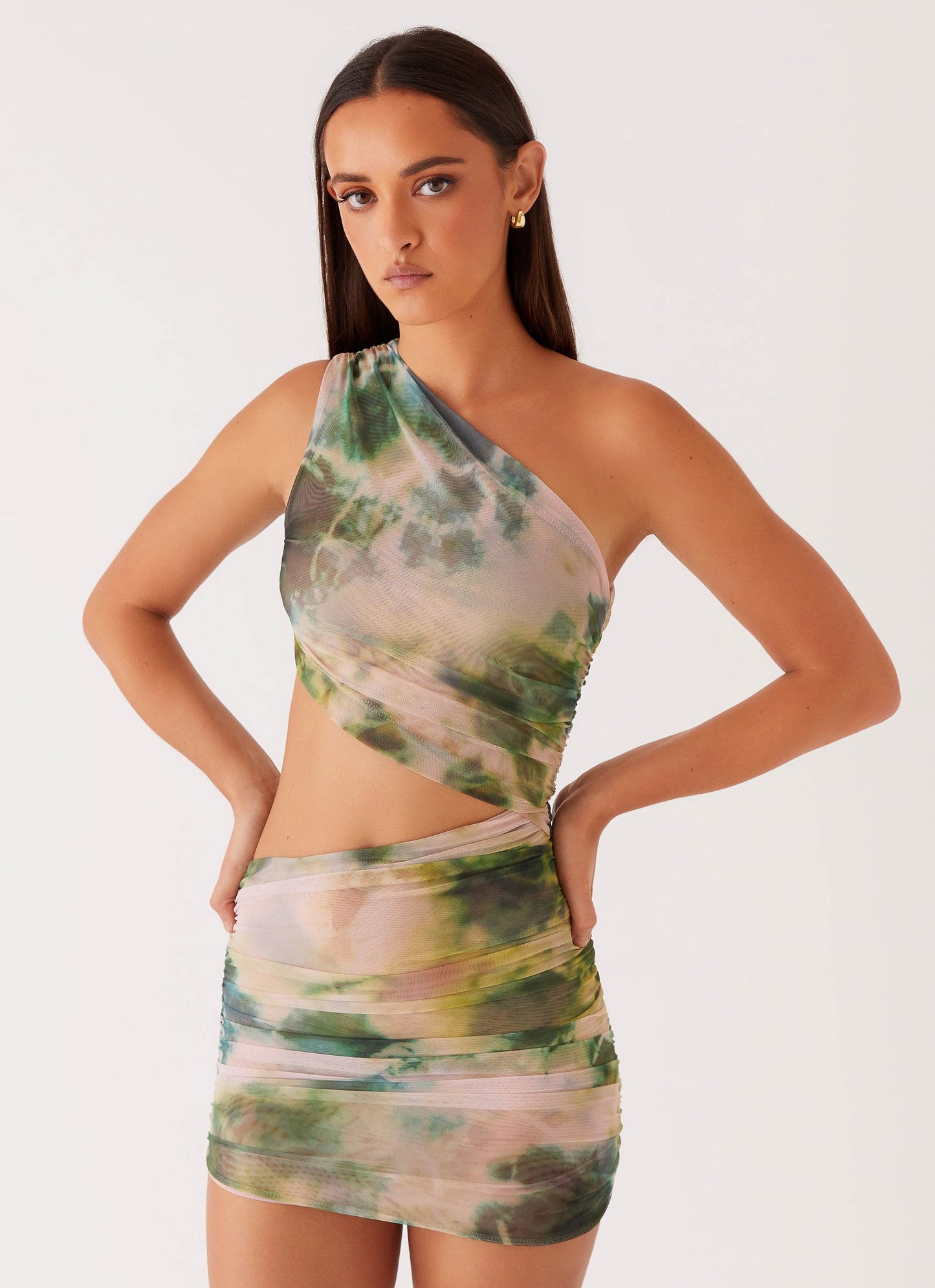 One-Shoulder Mini Kleid mit Cut-out und Print