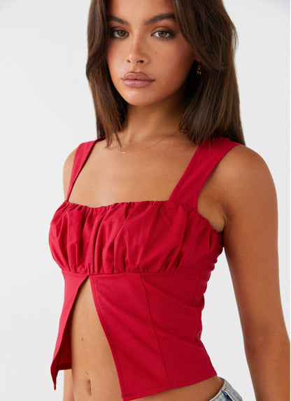 Bustier Tanktop mit Raffung und Schlitz